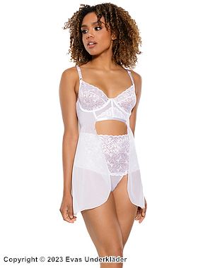 Romantisches Babydoll, transparente Einlagen, Körbchen aus Spitze, Blumen